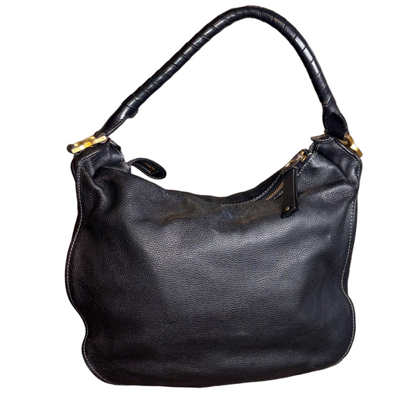 Chloe Black Leather Hobo Bag with Gold Accents - Picture 3 of 12